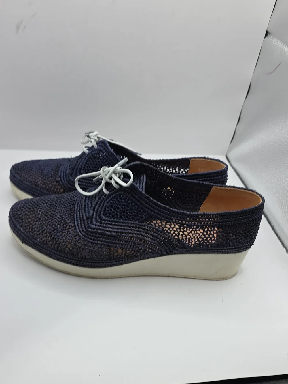 Robert CLERGERIE Women 38.5 Lisa Woven Raffia Wedge Platform Oxford Shoes
